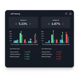 desktop view showing multiple A/B test variations of headlines, CTAs, and images