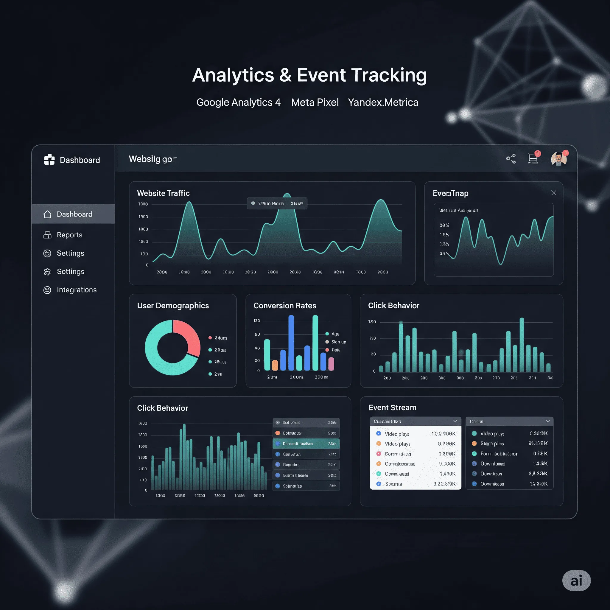 desktop view of analytics event tracking with conversion goals configuration panel