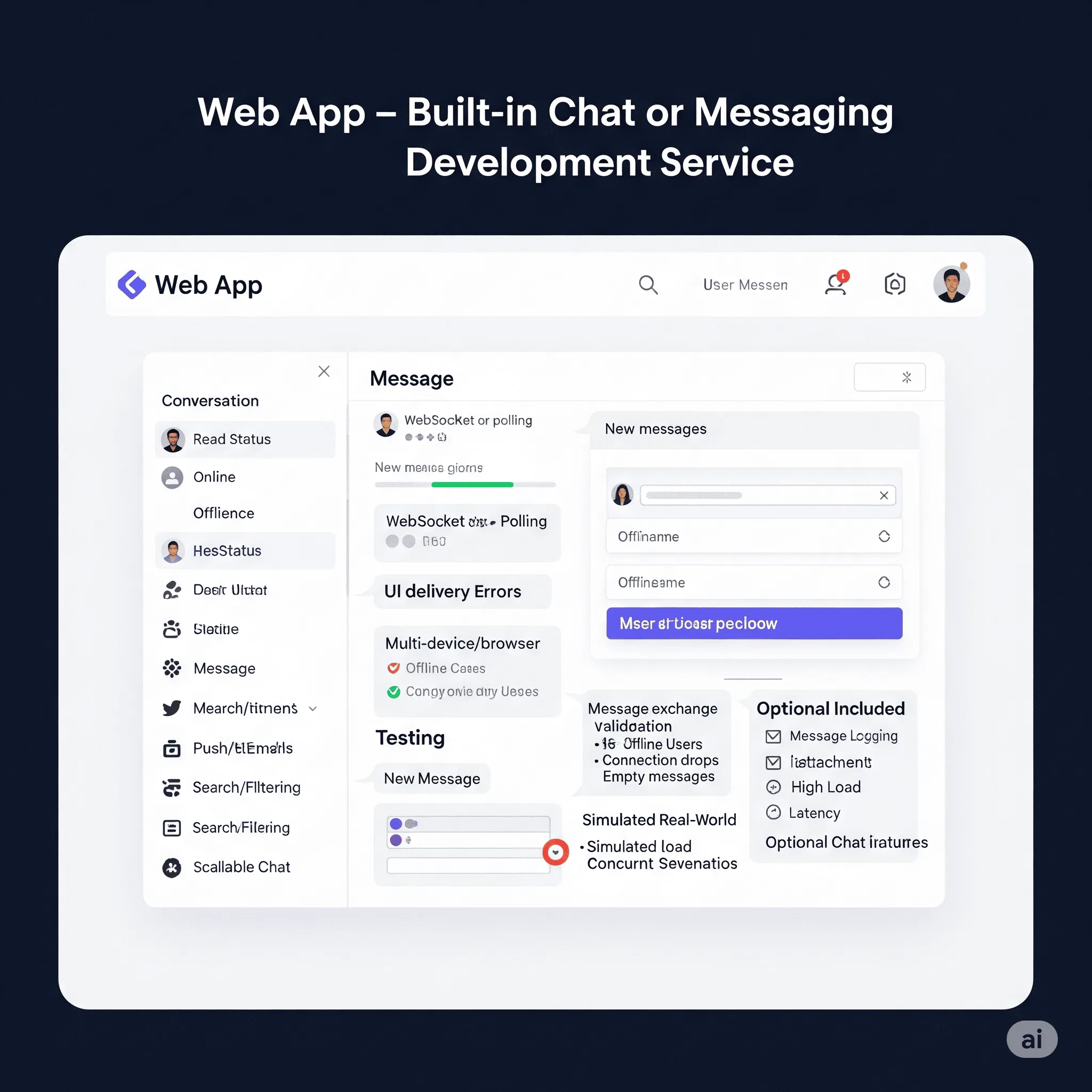 desktop preview of chat module showing popup notification for new incoming message