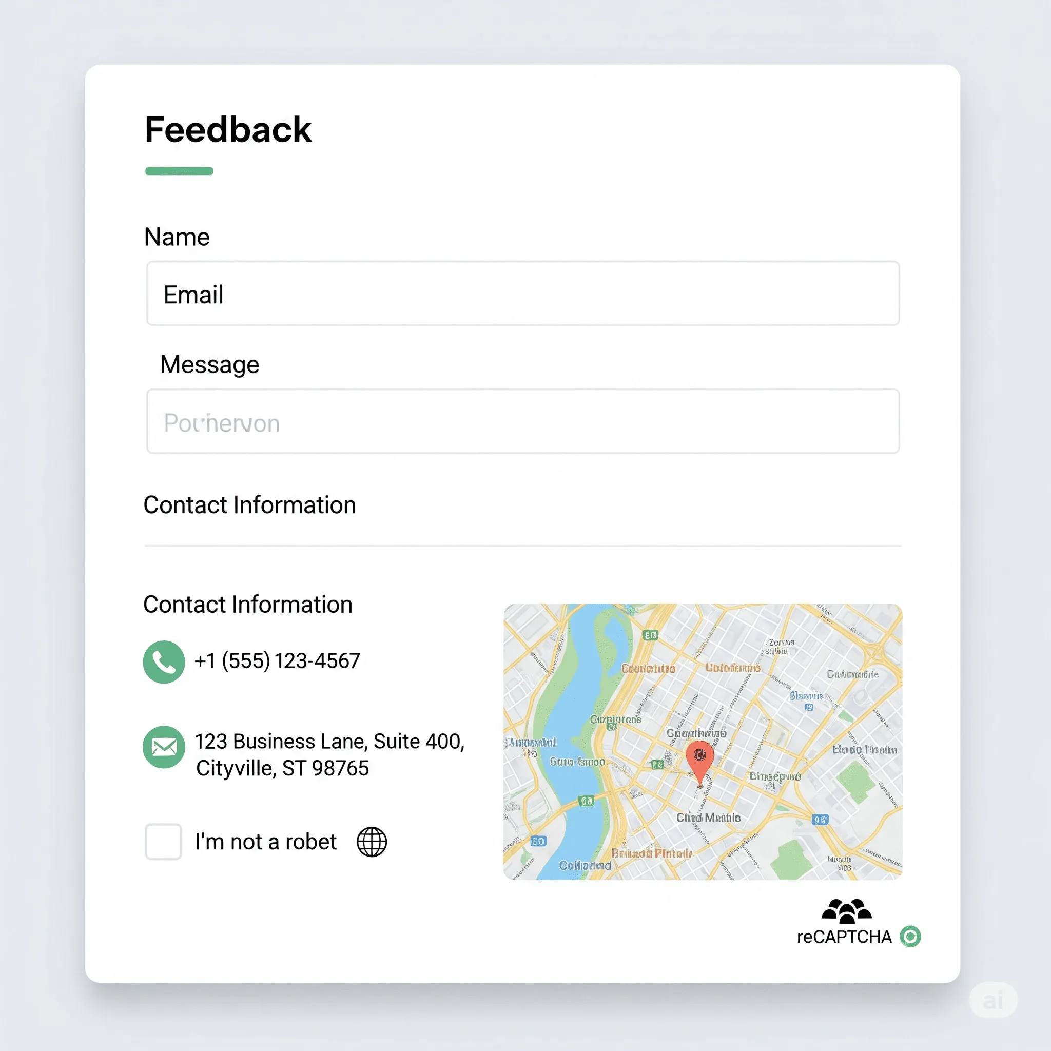 desktop preview of contact page module with fully responsive and accessible design