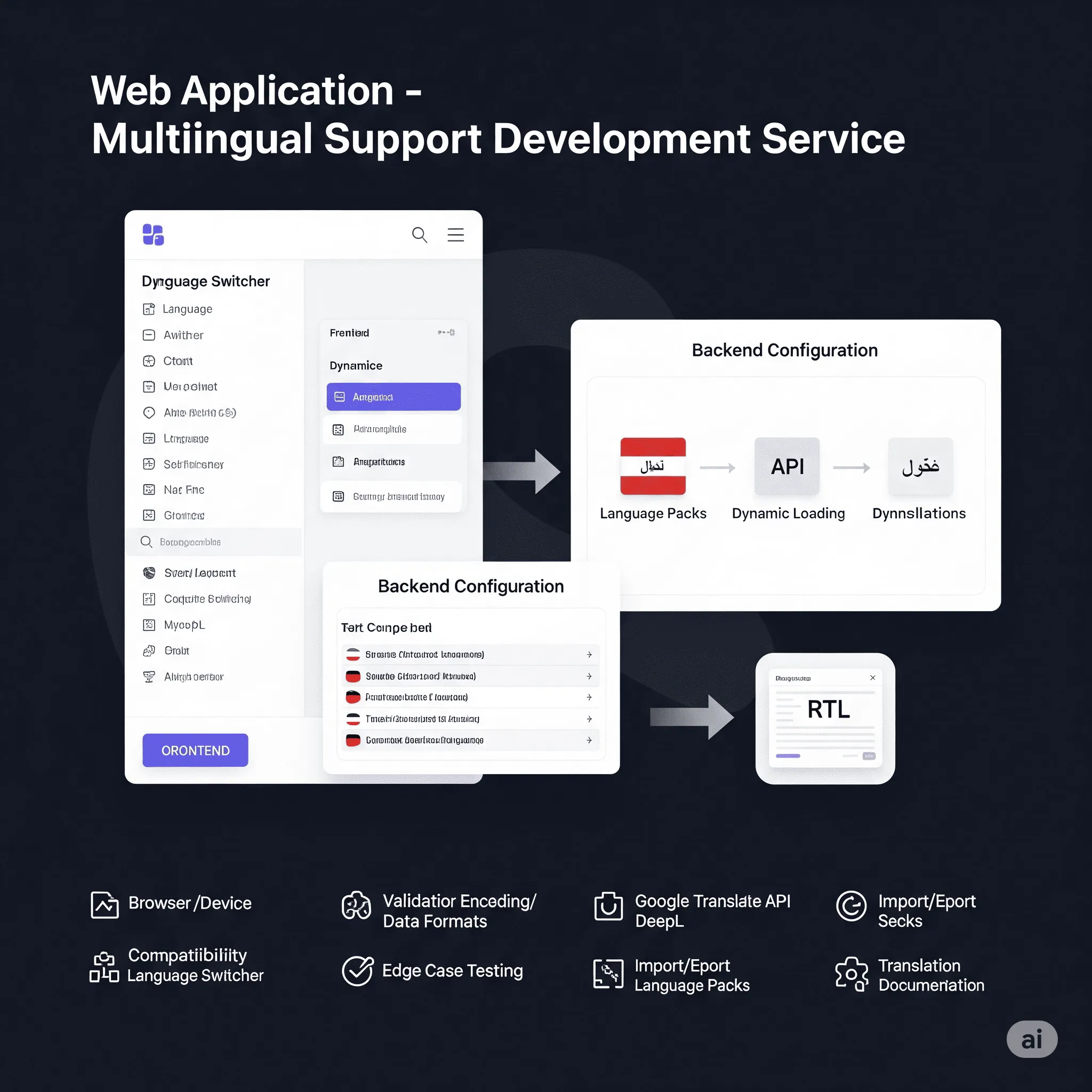 desktop preview of multilingual support module with a visible language switcher and intuitive interface for quick language changes