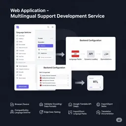 desktop preview of multilingual support module with a visible language switcher and intuitive interface for quick language changes