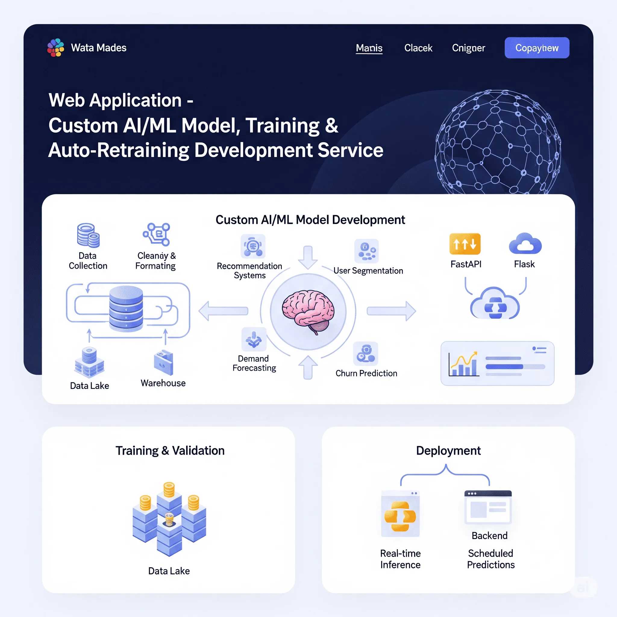 desktop preview of ML model integration with backend API showing input/output flow