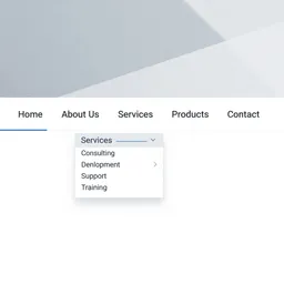 desktop preview of navigation menu with horizontal layout and interactive submenu
