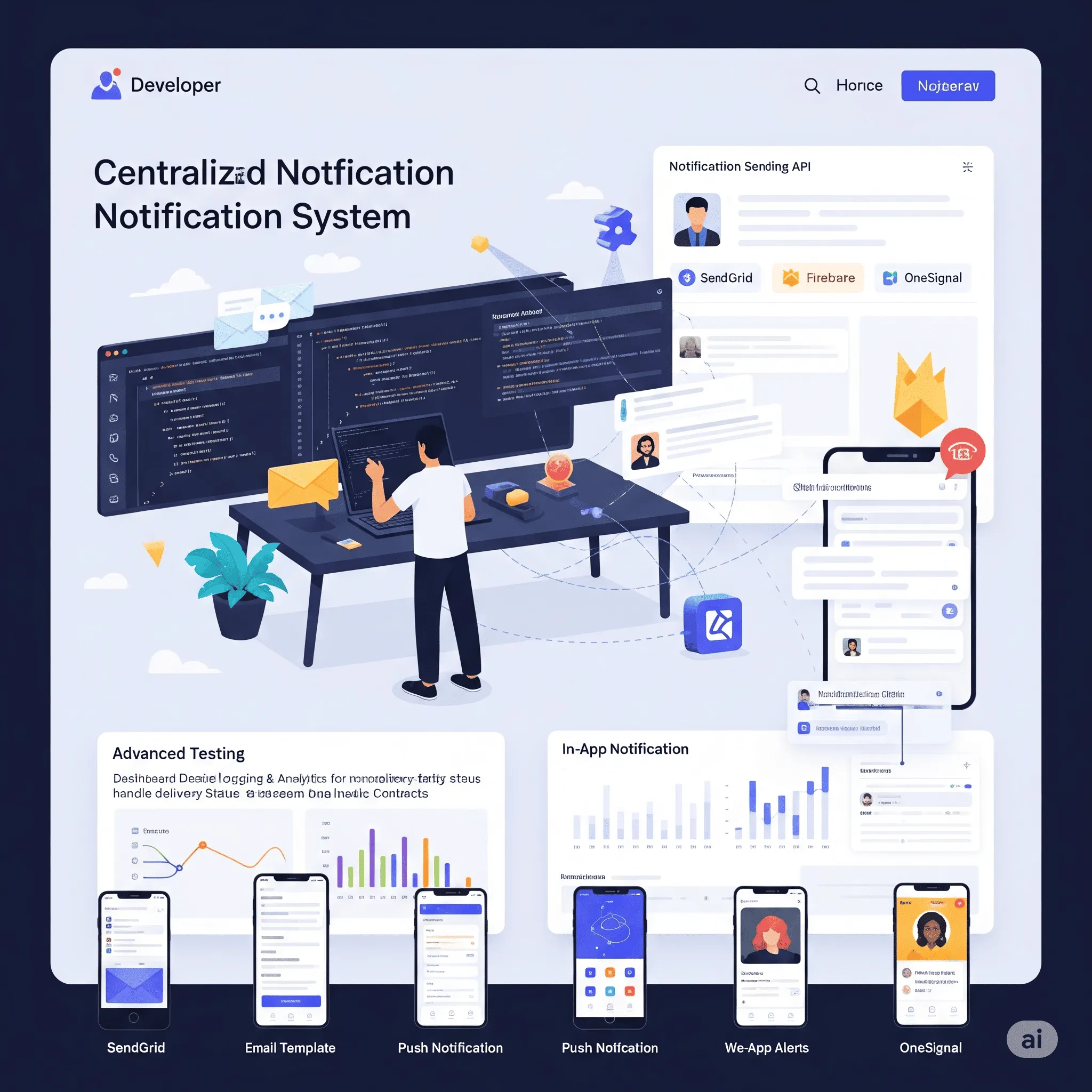 desktop interface preview showing real-time delivery status of sent notifications across channels