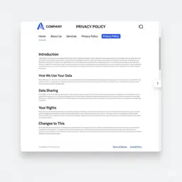 desktop preview of responsive privacy policy template with clean layout and structured legal text