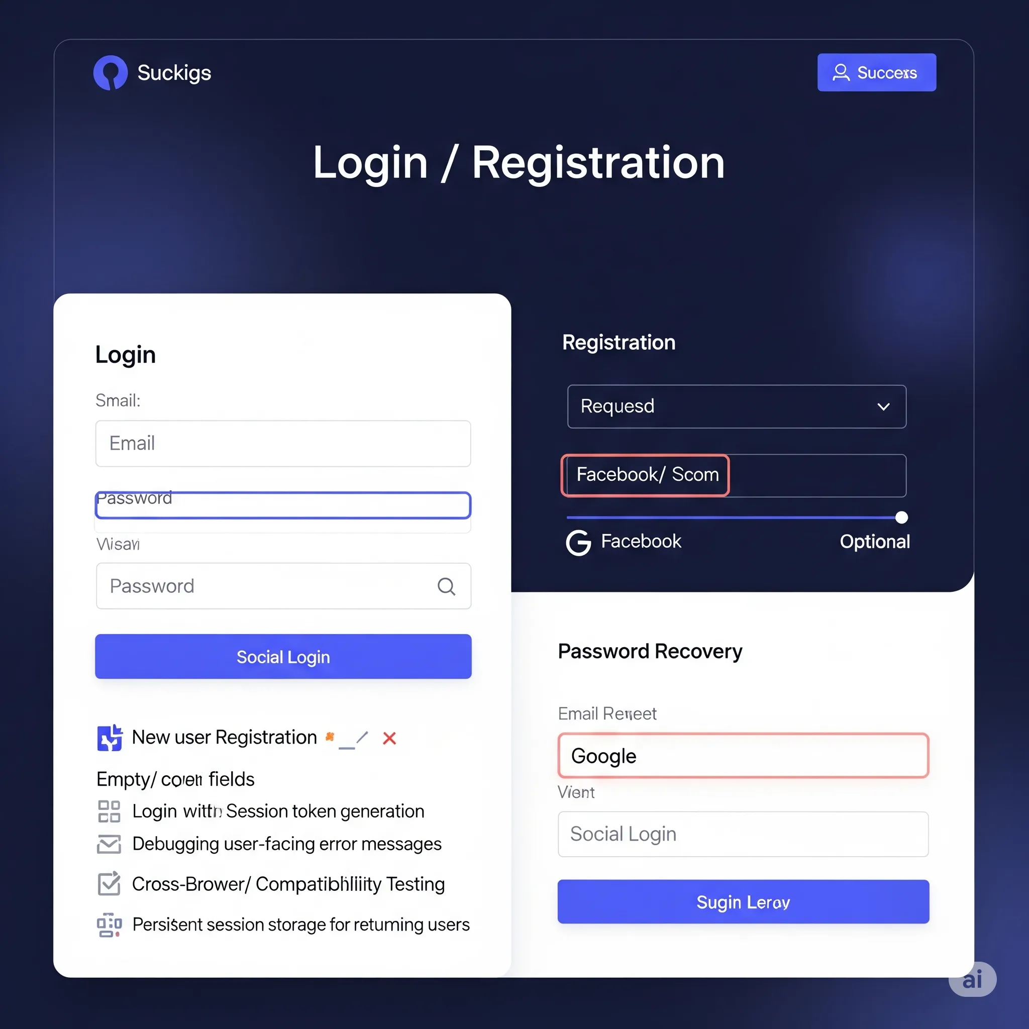 desktop preview of user registration form with name, email, password fields and form switch button