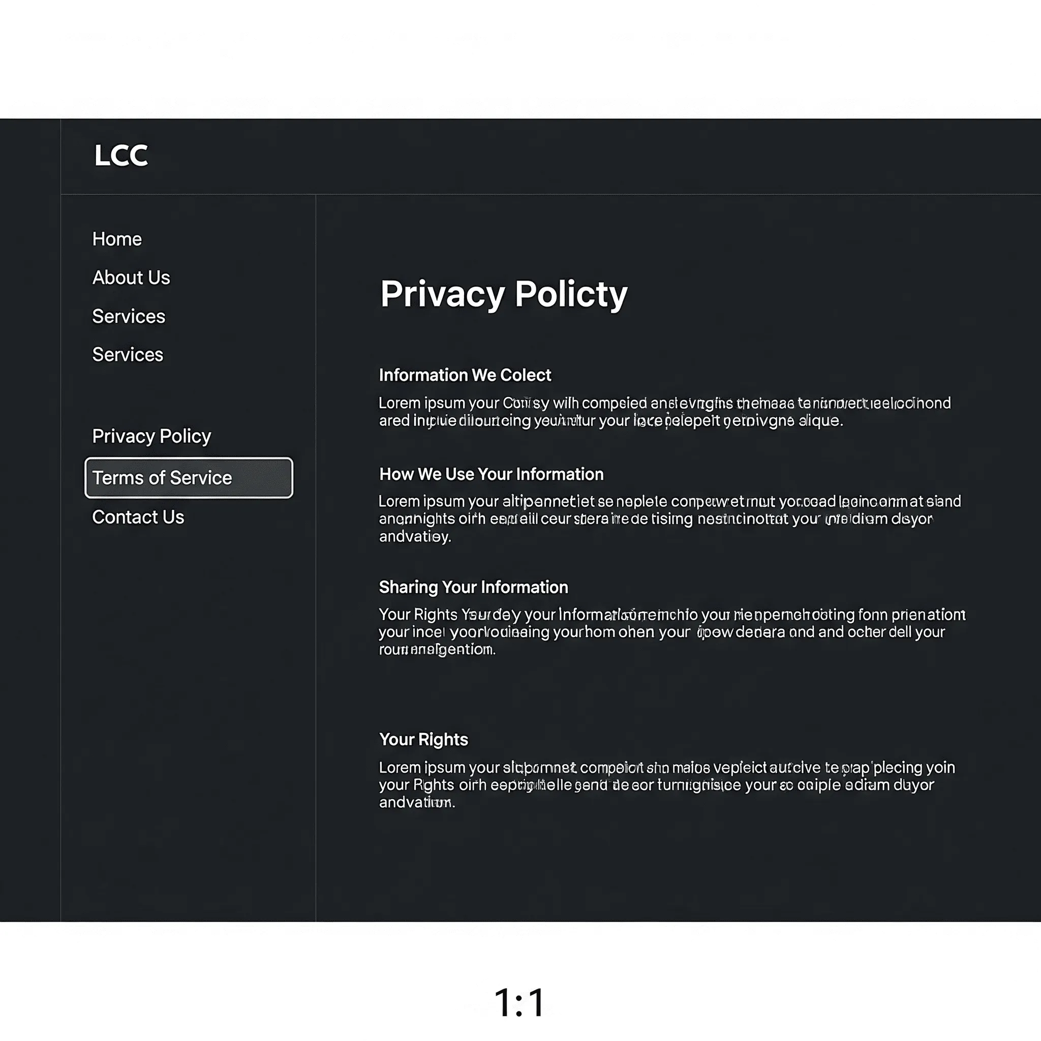 desktop preview of terms of use page with clear navigation links to all legal documents