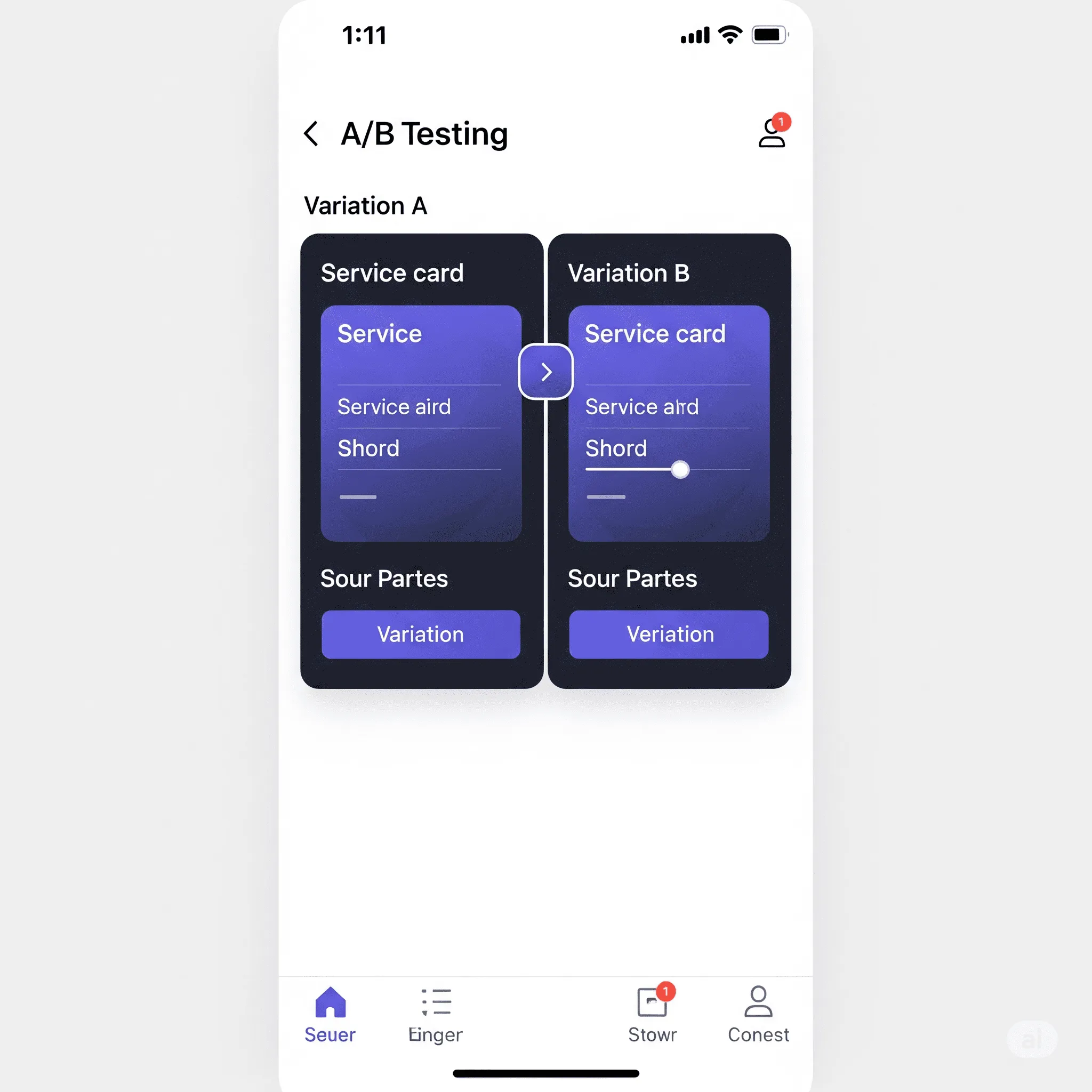 mobile view of A/B test showing real-time goal tracking and event metrics