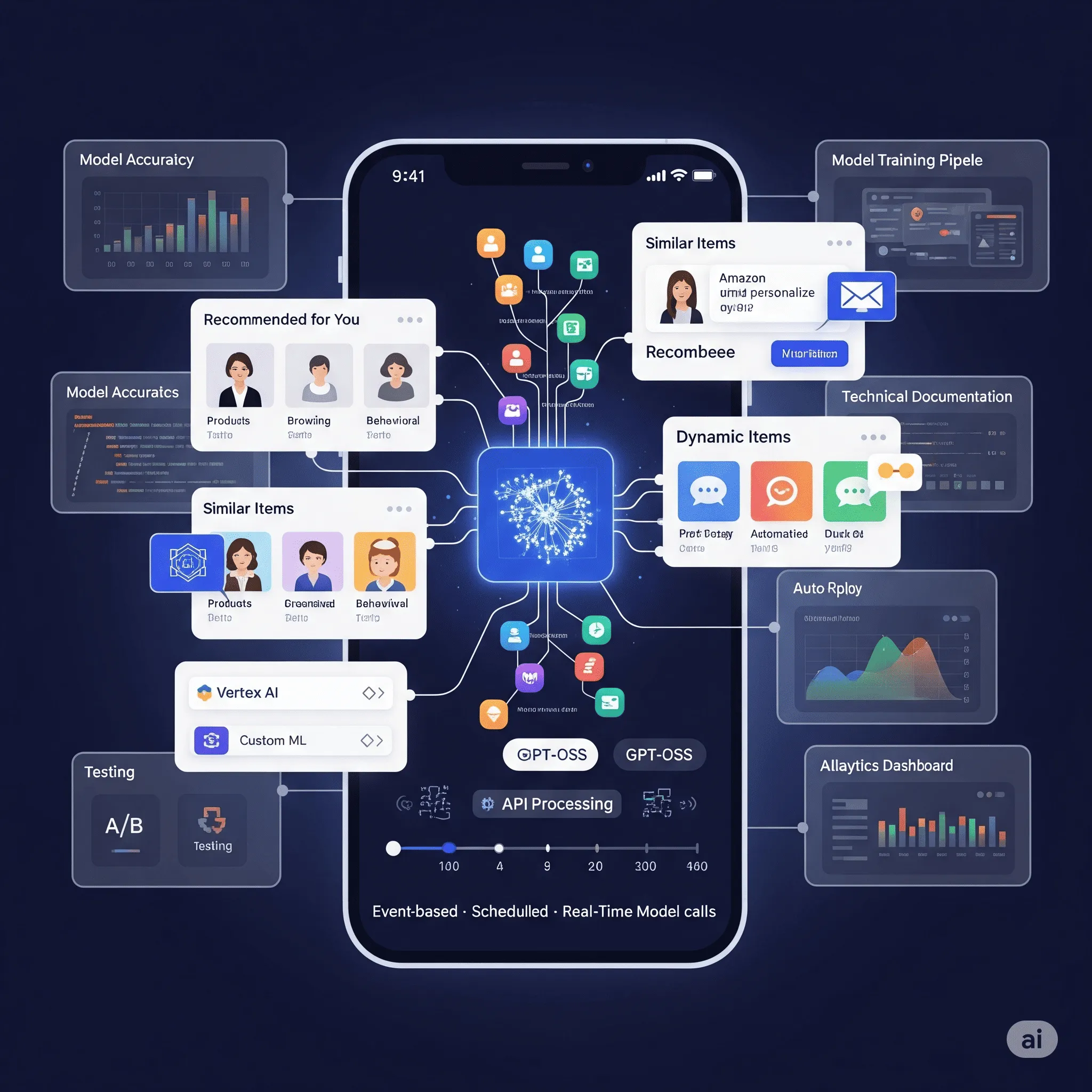 mobile interface displaying real-time AI suggestions for next product or content based on user actions