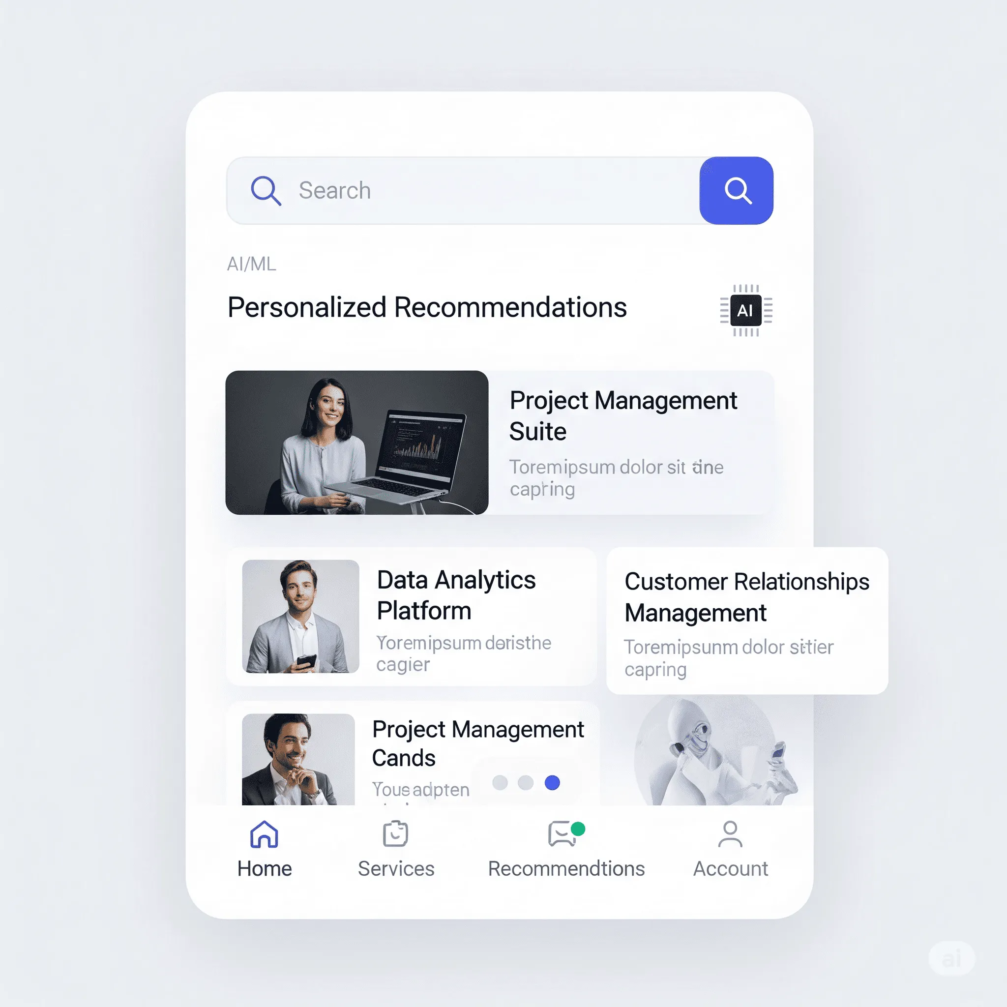 mobile interface showing successful AI search with relevant results and seamless navigation