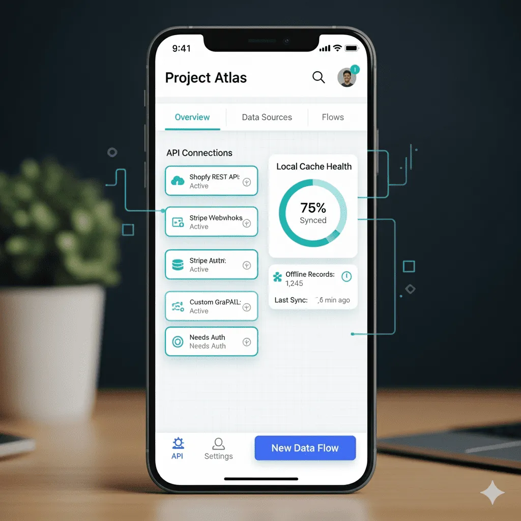 mobile screen showing API client setup with authentication token input