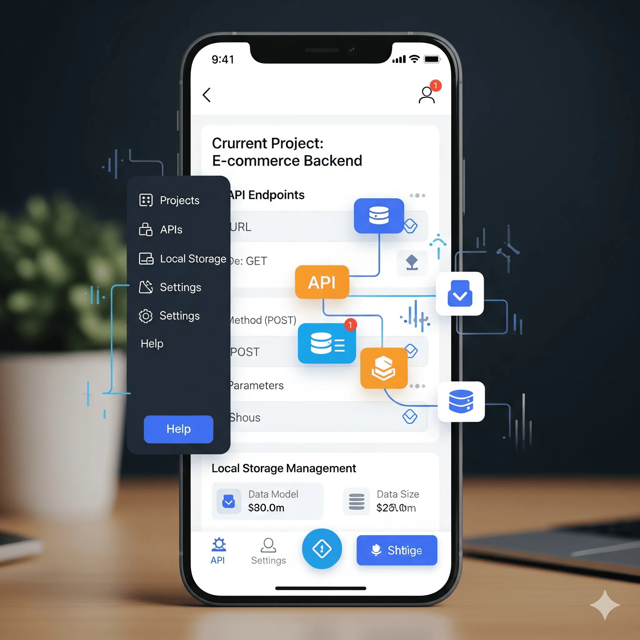 mobile display of error messages and recovery options for failed API requests