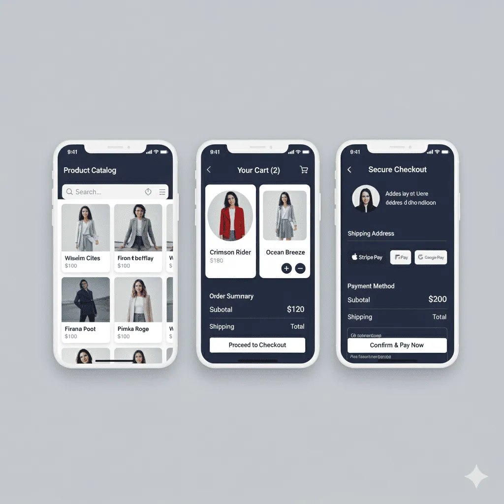 mobile preview of product catalog in list format with detailed descriptions and filtering options