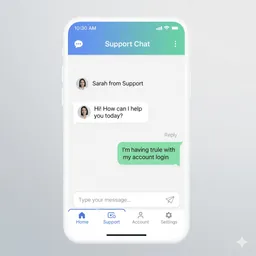 mobile screen preview of in-app chat window with operator conversation and message input field