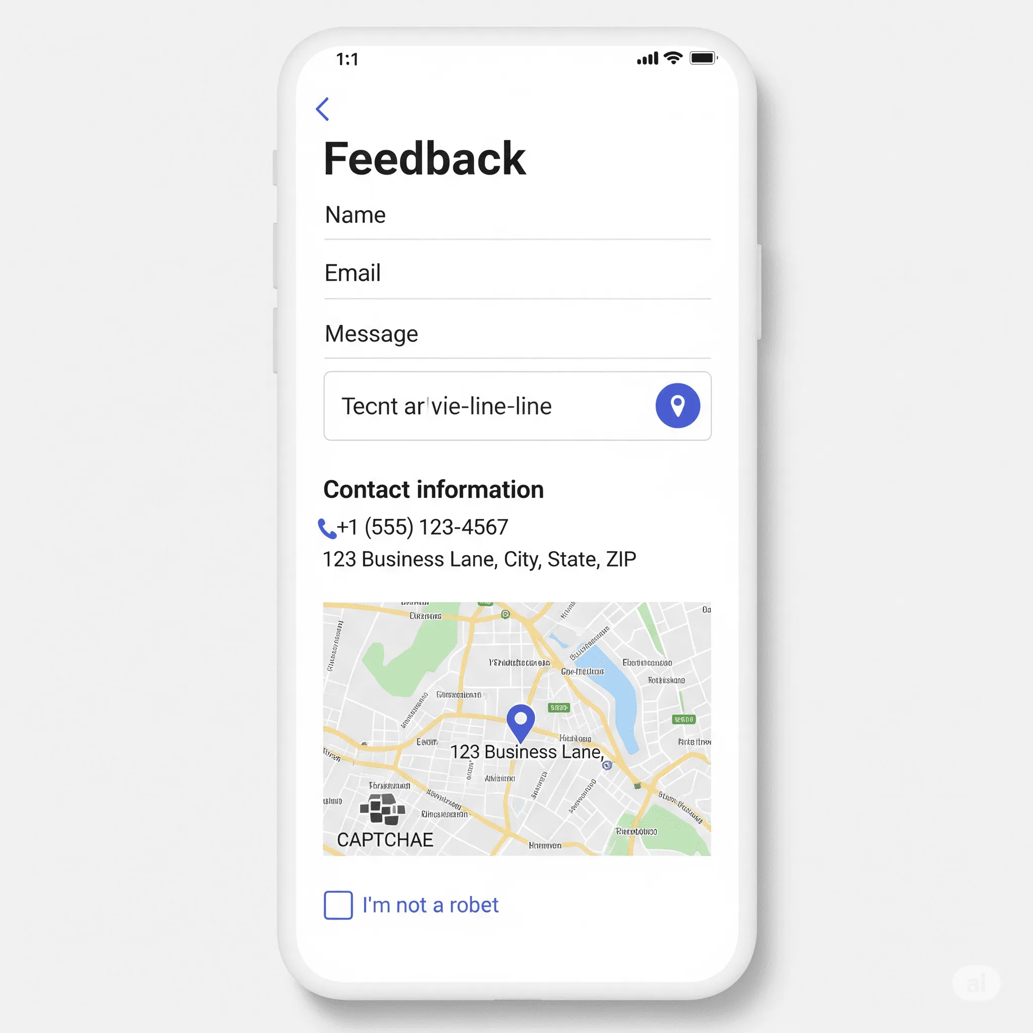 mobile preview of contact page with compact feedback form optimized for small screens