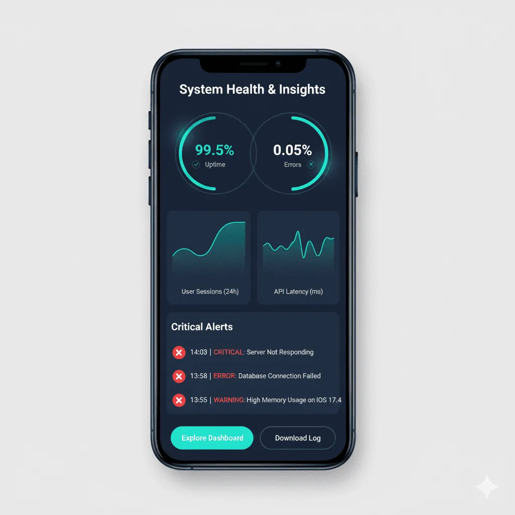mobile view of detailed crash report including device info and error trace