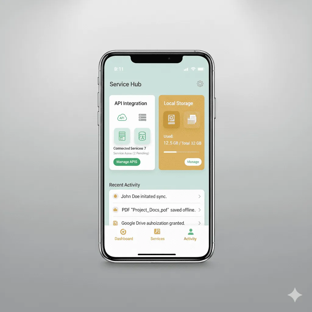 mobile app settings page with encrypted local storage and security options