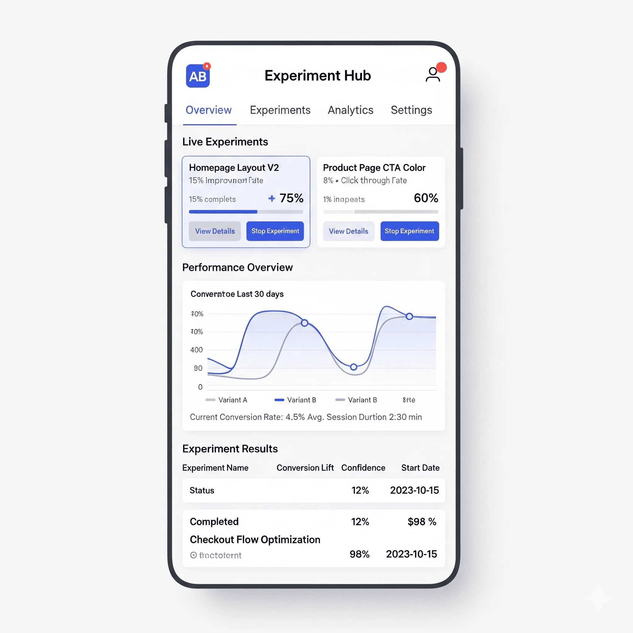 mobile view of analytics dashboard displaying tracked events and conversions