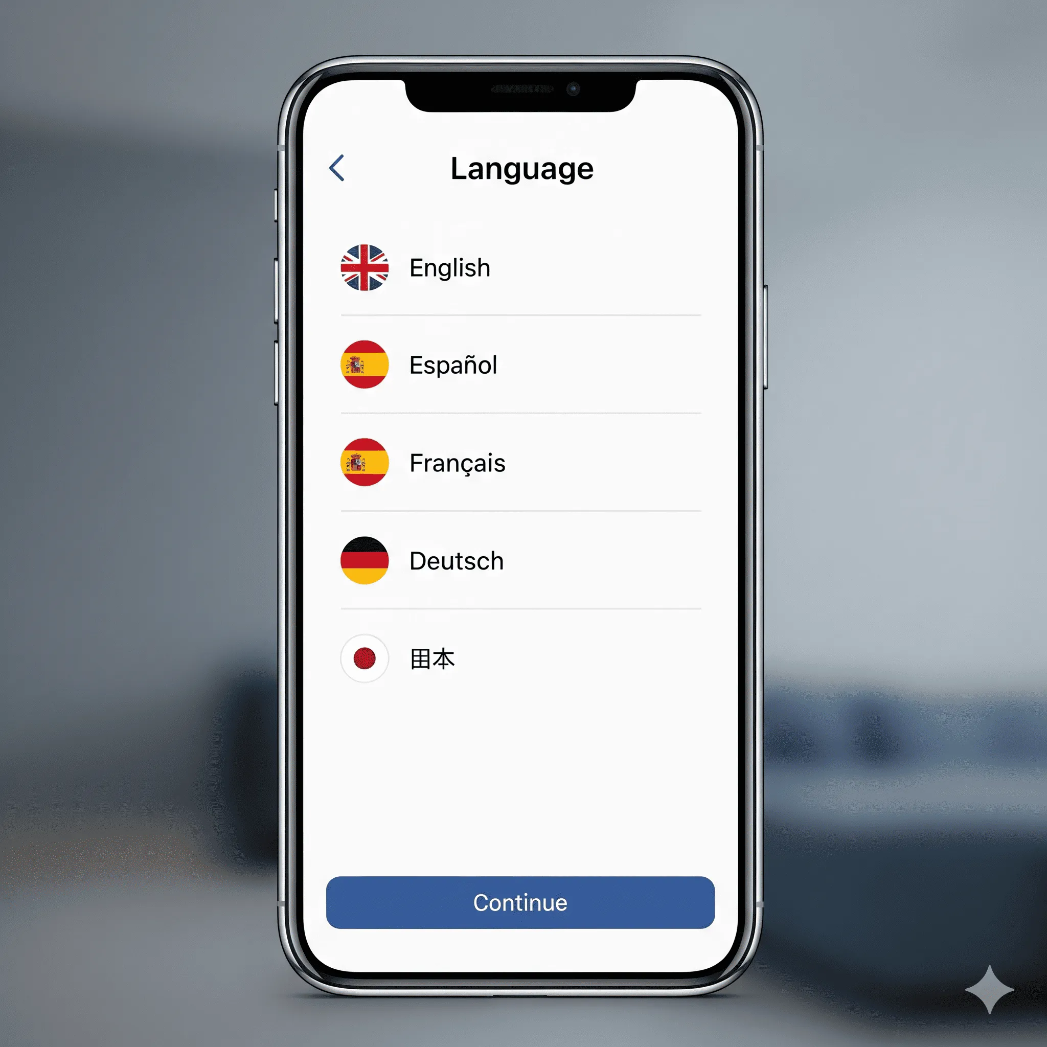 mobile display showing fallback language applied when selected translation is missing