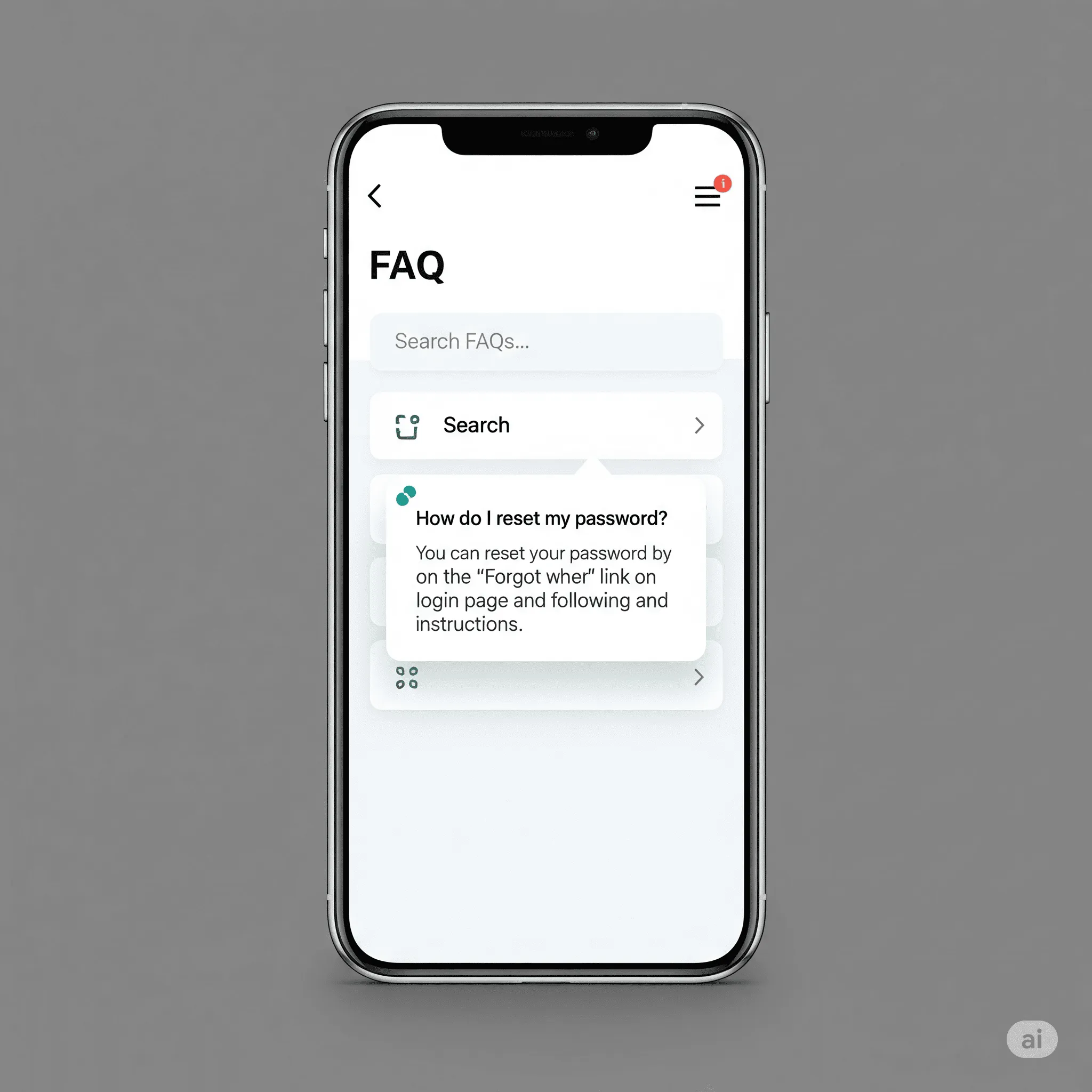 mobile preview of FAQ module with quick expand and collapse animations