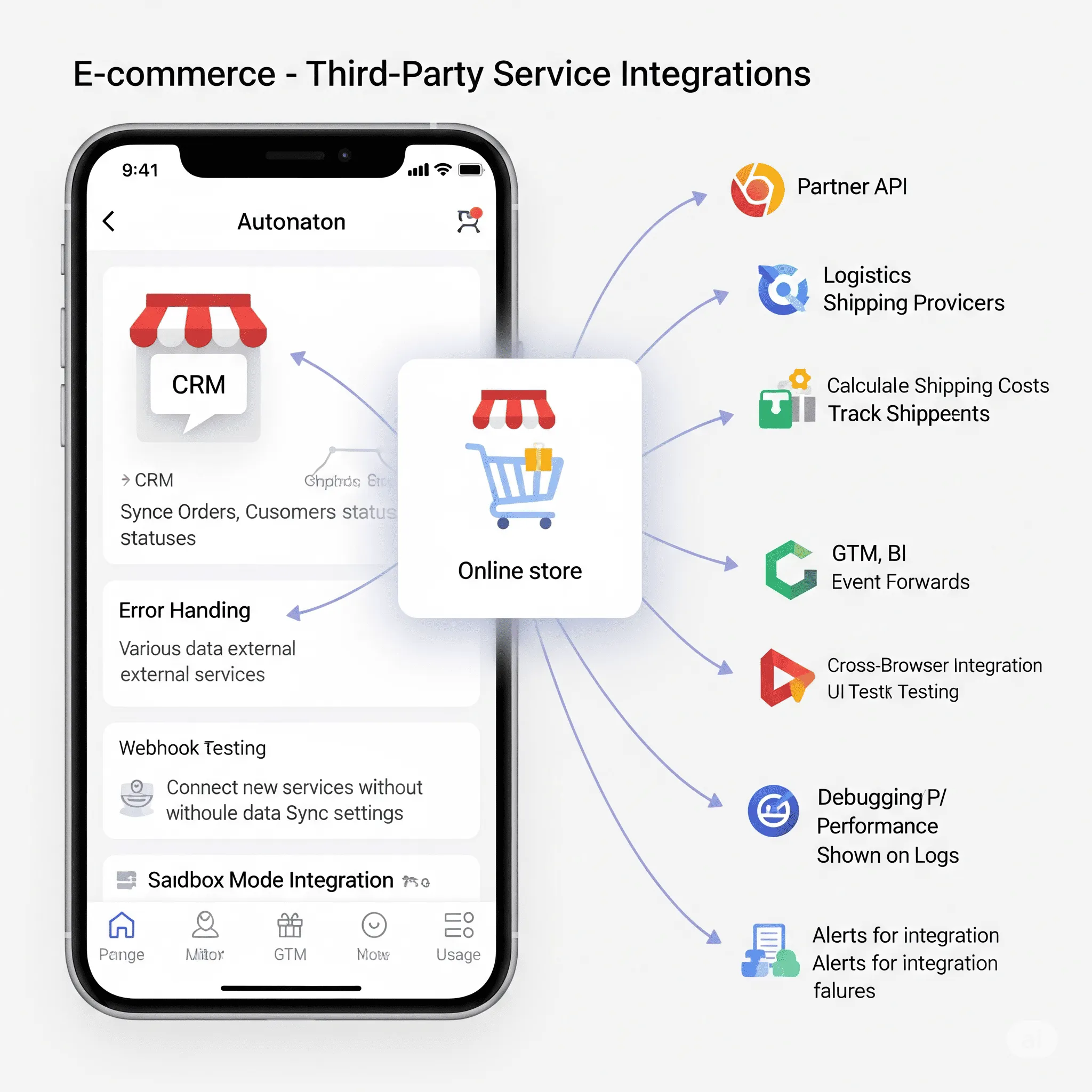 mobile view of integration module with responsive design showing connected services and sync options