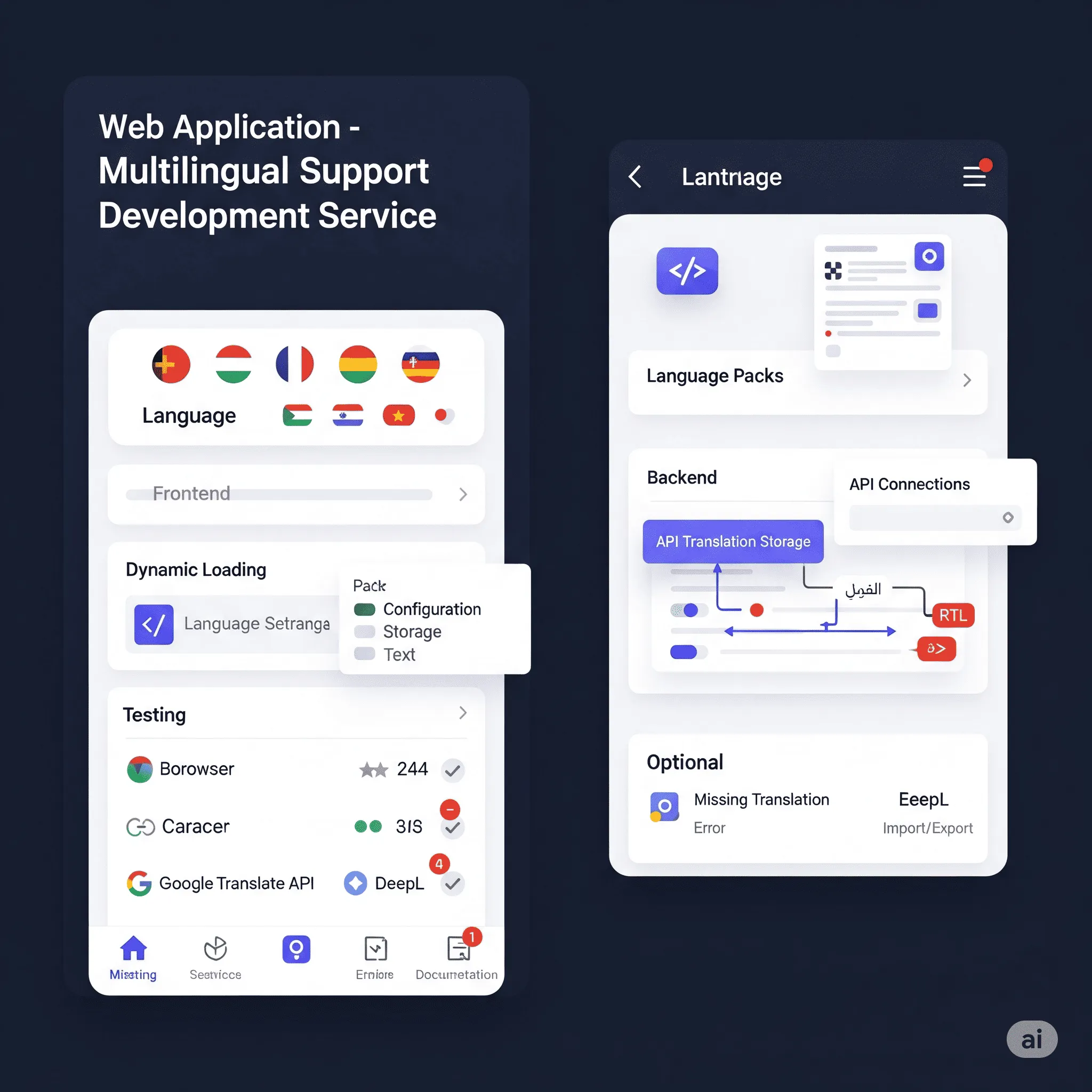 mobile popup notification confirming successful language switch in multilingual module with smooth animation