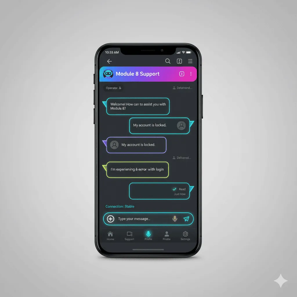 mobile screen showing operator availability status such as online, offline, or reply later