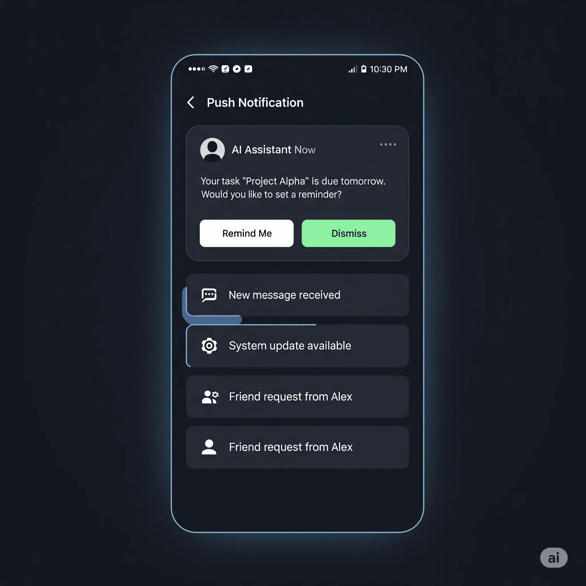 mobile screen navigating to a specific app page via push notification click