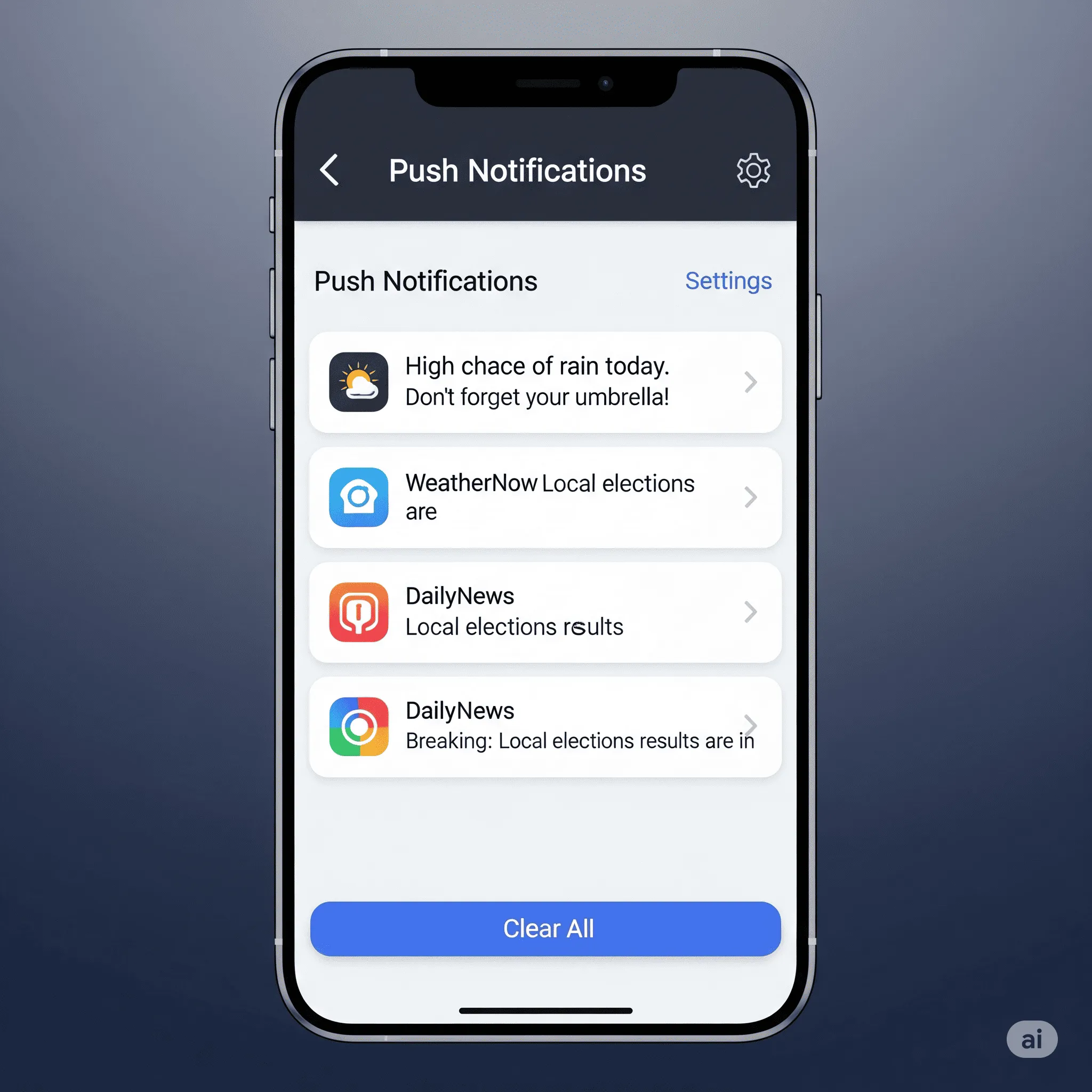 mobile screen showing a push notification permission request with allow and deny buttons
