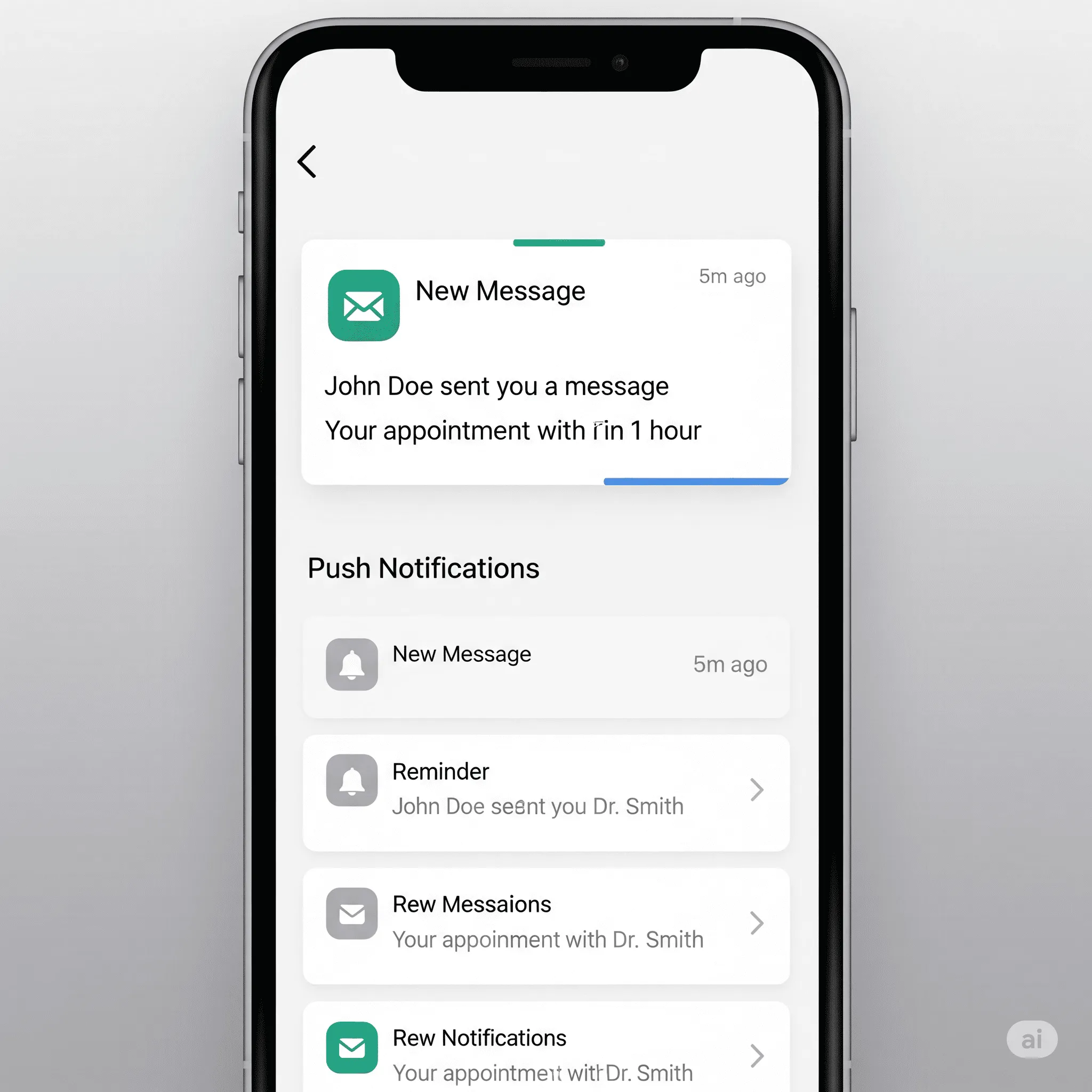 mobile view of a push notification appearing while the app is open in the foreground