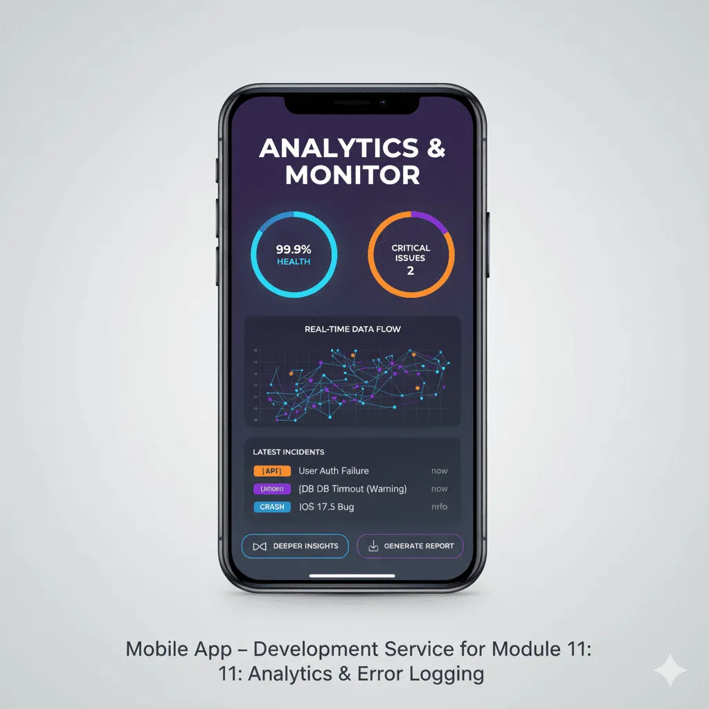 mobile screen with real-time monitoring alerts and error notifications