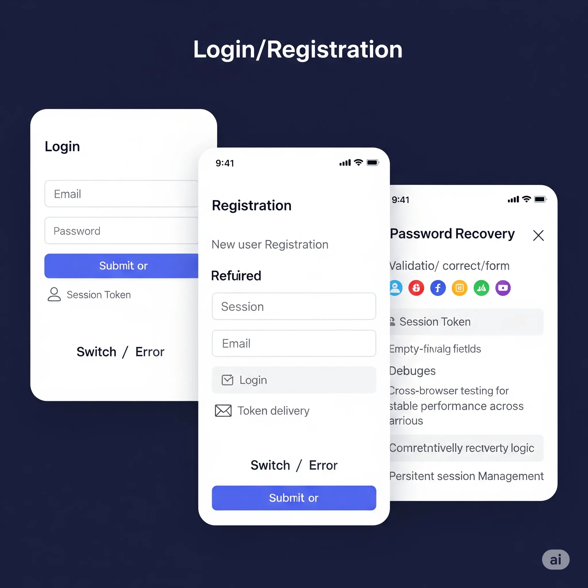 mobile view of registration form showing step-by-step account creation process and error handling