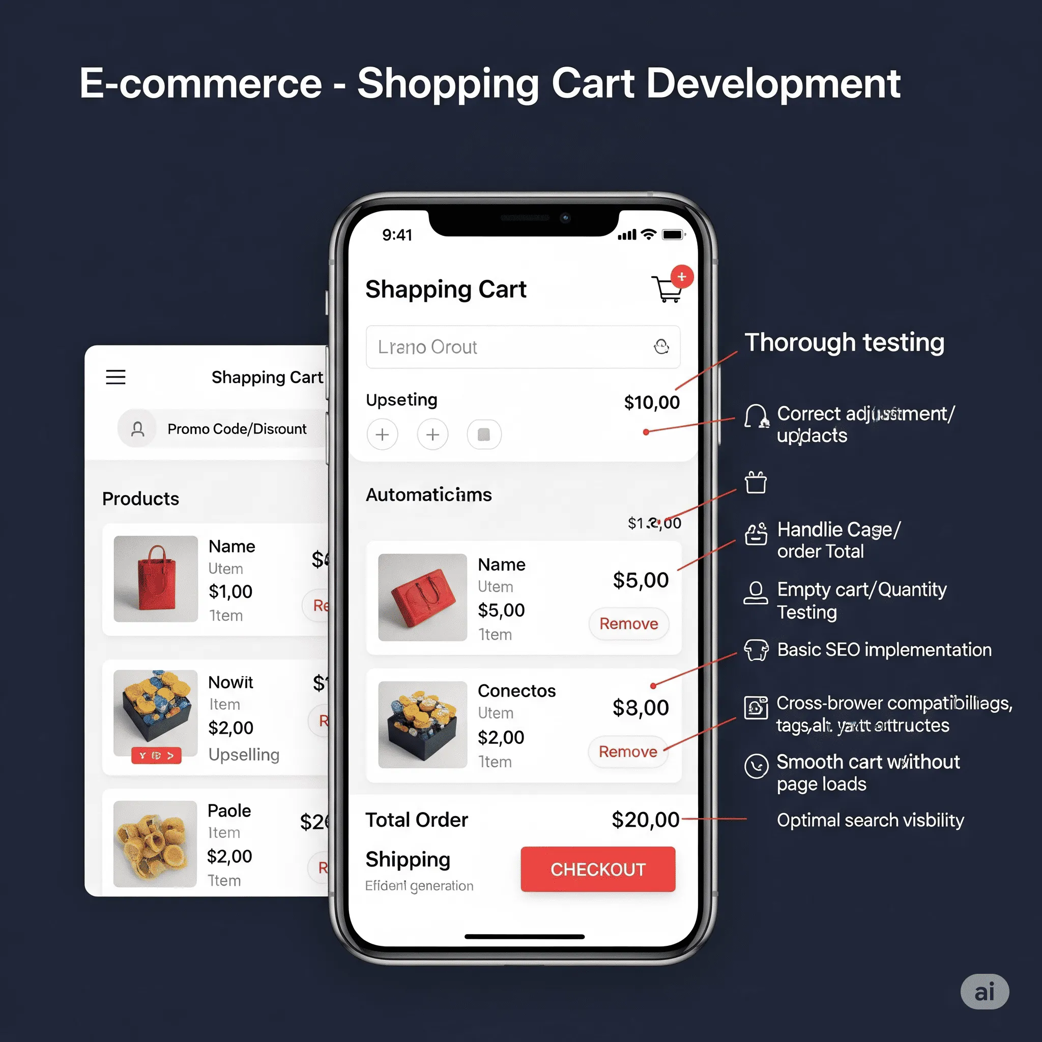 mobile preview with animated popup notification confirming product added to cart