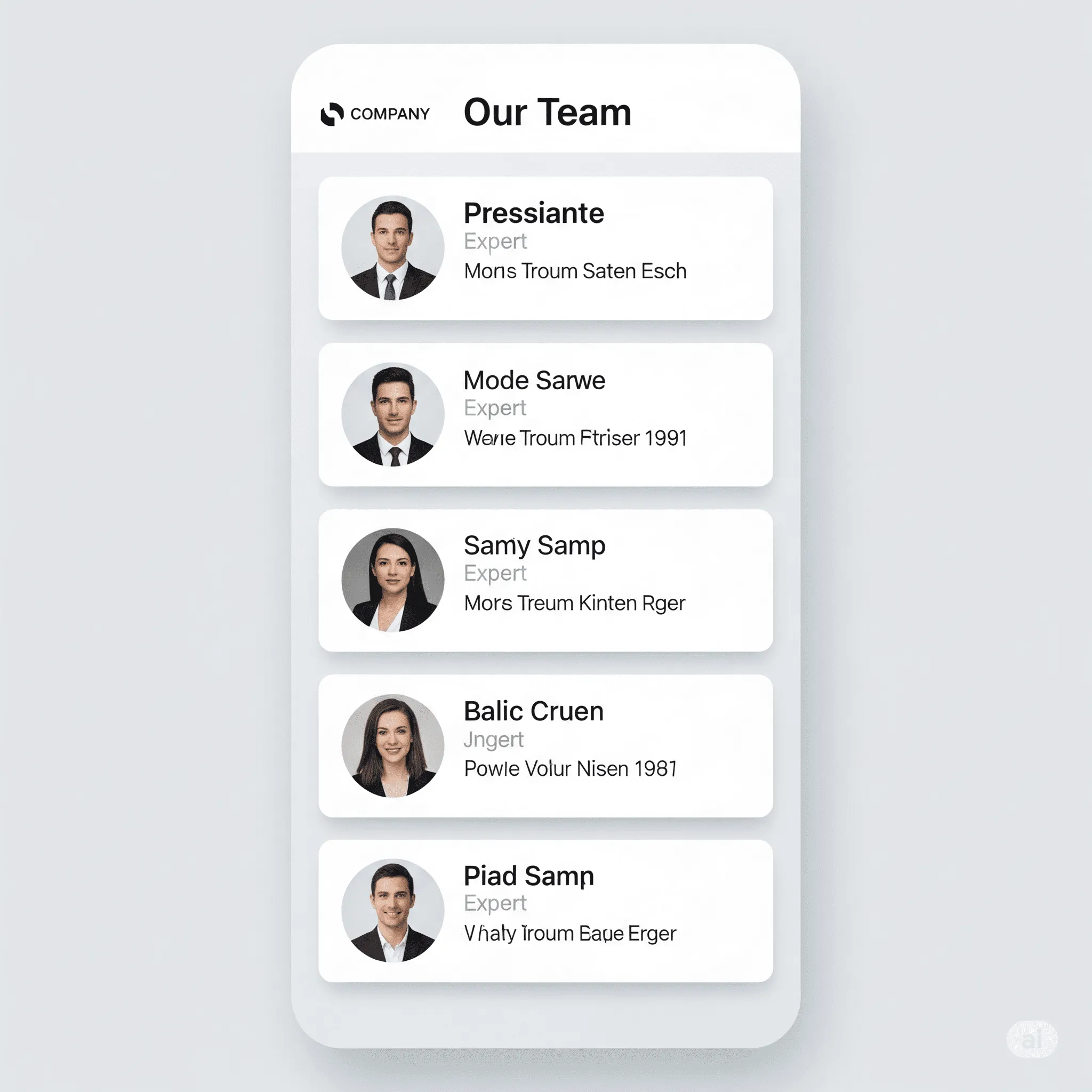 mobile view of team module with responsive profile cards and easy scrolling