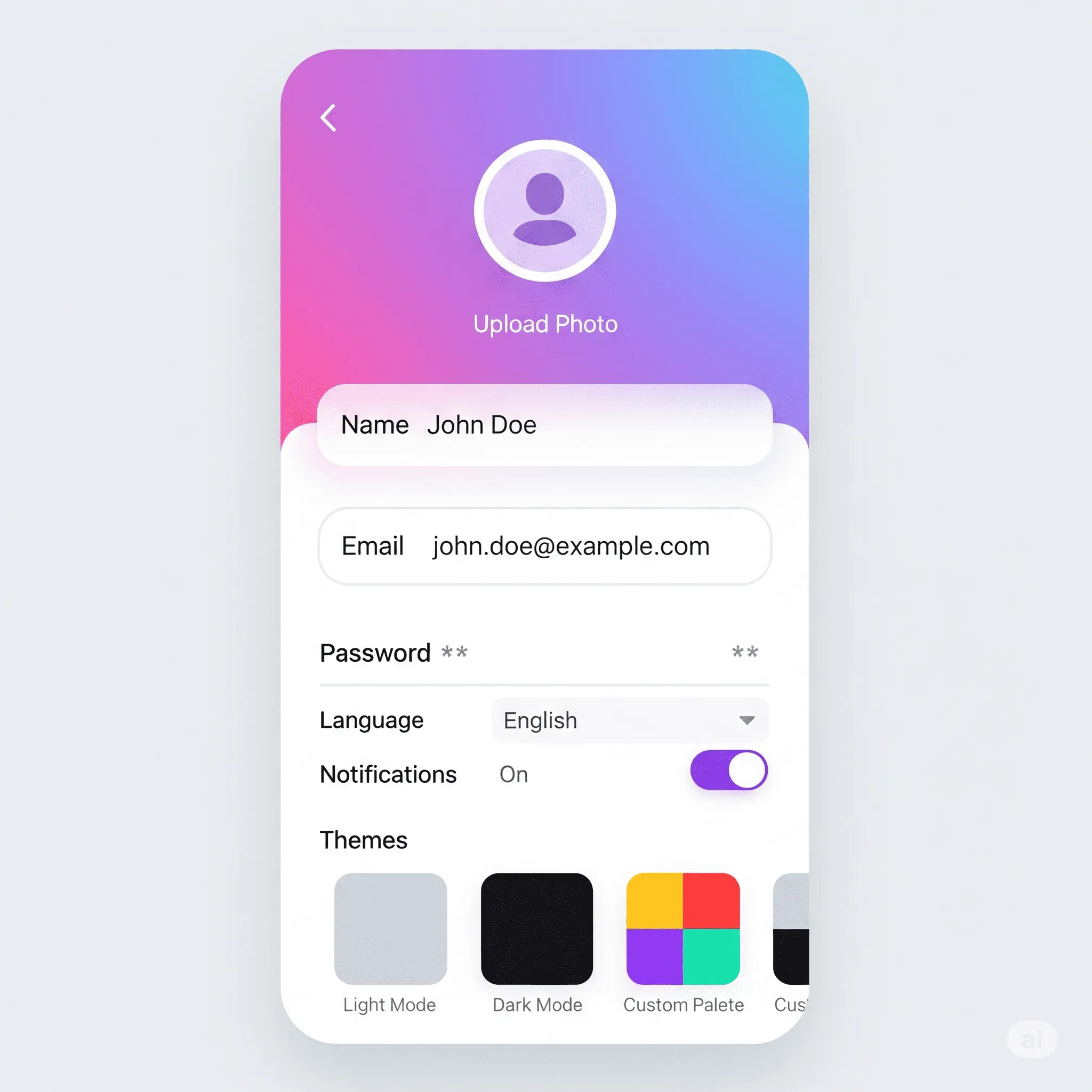 mobile app settings screen with role and permissions management for different user types